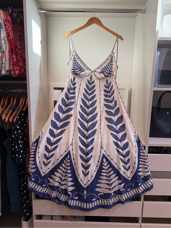 FARM Rio Dresses & Skirts - FARM Rio White Midi Dress with Navy Leaf Print